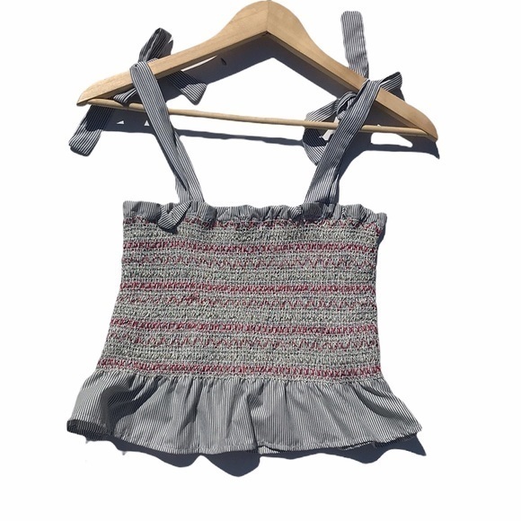 Style Envy Smocked Striped Tie Strap Crop Tank Top - Picture 5 of 7